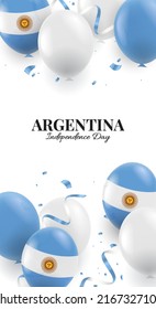 Vector Illustration of Independence Day of Argentina. Celebration banner. Background with balloons.
