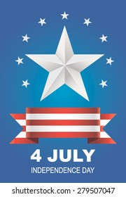 Vector illustration for Independence Day. Beautiful card for 4th of July. July 4th Celebration in the United States. Bright poster, silver star on a blue background.