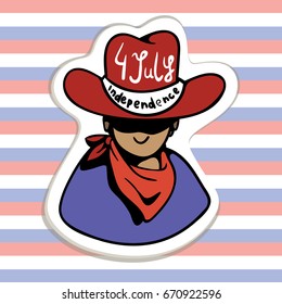Vector illustration of Independence day cartoon cowboy.Vector illustration for independence day. Icon with cowboy for July 4.