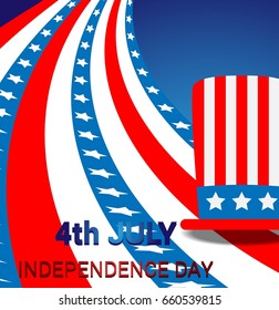 Vector illustration of Independence Day celebration background with a hat and american flag