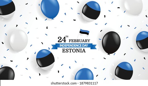 Vektorgrafik des Unabhängigkeitstages von Estland. Hintergrund mit Ballons und Konfetti.
