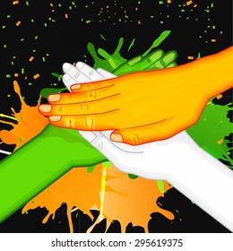 Vector illustration independence day a group of hands background.