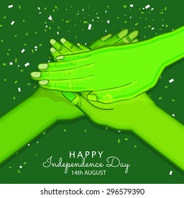 Vector illustration independence day a group of hands background.