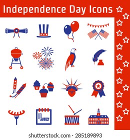 Vector Illustration of Independence Day Icon for Design, Website, Background, Banner. American Holiday Infographic Element Template. Liberty and other symbols in Blue and Red