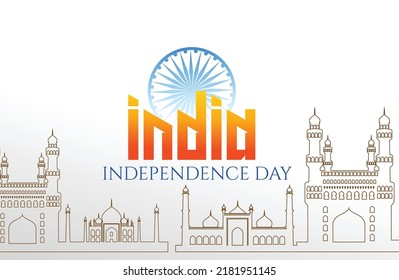 vector illustration of independence day of INDIA, 15th august with beautiful colours and indian famous historical buildings