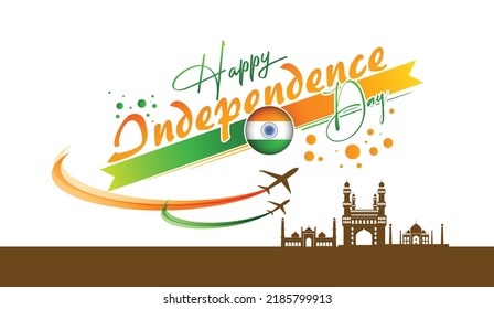 Vector illustration of INDEPENDENCE day of India with monuments and National symbol
