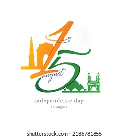Ilustración vectorial del Día de la INDEPENDENCIA de la India con monumentos y símbolo nacional