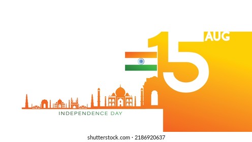 Vector illustration of INDEPENDENCE day of India with monuments and National symbol