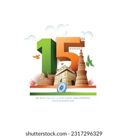ilustración vectorial del Día de la Independencia de la India por el 75° Día de la Independencia de la India con el creativo diseño de bandera nacional tricolor india y pichón volador.
