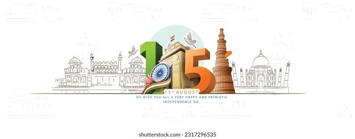 vector illustration of Independence Day of India for 75th Independence Day of India with Creative National Tricolor Indian flag design and flying pigeon.
