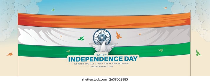 vector illustration of Independence Day of India on 15th August with Tricolor Indian flag design.