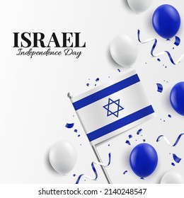 Vector Illustration of Independence Day of Israel. Background with balloons, flags
