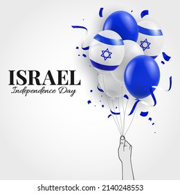 Vector Illustration of Independence Day of Israel. Hand with balloons
