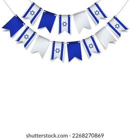 Ilustración vectorial del Día de la Independencia de Israel. Garland de la bandera de Israel sobre un fondo blanco.
