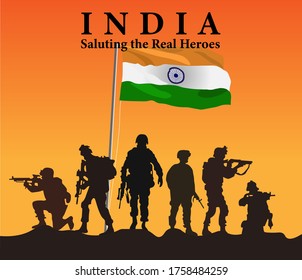 vector illustration of independence day and kargil vijay diwas of India, saluting the real heroes