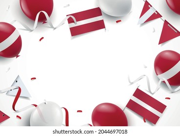 Vector Illustration of Independence Day of Latvia. Background with balloons, flags
