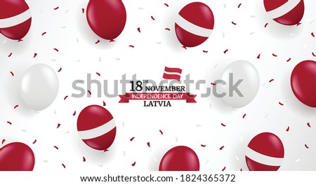 Vector Illustration of Independence Day of Latvia. Background with balloons and confetti.
