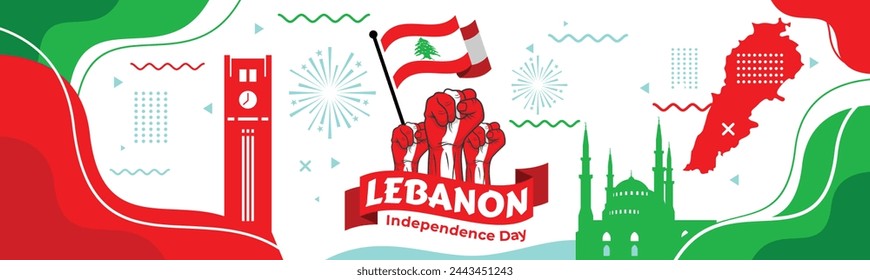 Vector Illustration of Independence Day in Lebanon. Background with balloons

