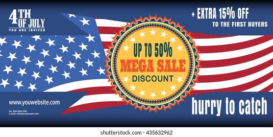 Vector illustration of Independence Day mega sale banner. Banner of Independence Day megasale.