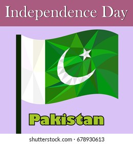 Vector illustration of Independence Day Pakistan.The national green polygonal flag of Pakistan.