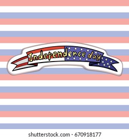 Vector illustration of Independence day ribbon. Celebrate 4th July. Vector sticker.