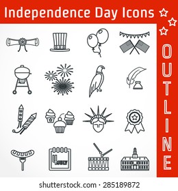 Vector Illustration of Independence Day silhouette Icon for Design, Website, Background, Banner. American Holiday Infographic Element Template. Liberty and other symbols outline