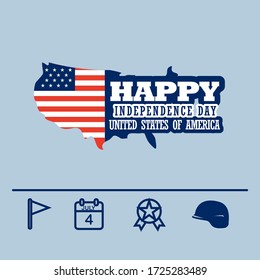 Vector illustration of Independence Day of the United States with America's map covered by stars and stripes flag isolated on light background good for greeting card or poster elements