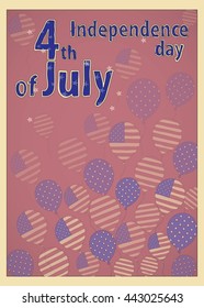 Vector illustration for independence day of the USA. Dark-red background with flag illustration in shape of balloons and forth of July lettering