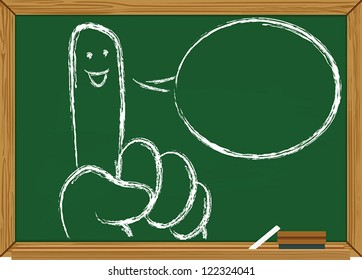 vector illustration of a index finger on blackboard with speech bubble