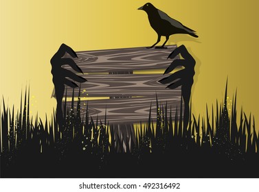 Vector Illustration Index with Hands and Crow