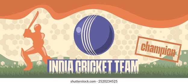 Vector illustration of India Cricket Team banner. Cricket player standing on the pitch with a bat aiming at the ball.