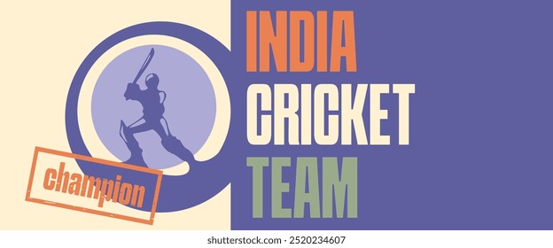 Vector illustration of India Cricket Team banner. Cricket player standing on the pitch with a bat.
