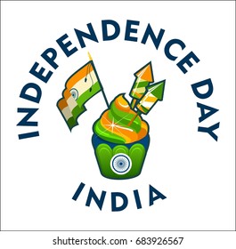 Vector illustration india day independence of the state festive cake colored badge on a white background
