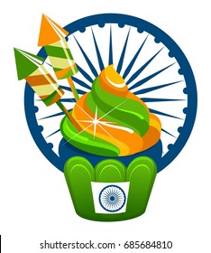 Vector illustration india day independence of the state festive cake colored badge on a white background