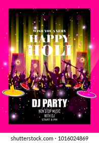 vector illustration of India Festival of Color Happy Holi DJ Party background