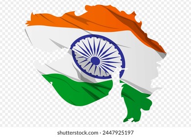 Ilustración vectorial de la bandera de la India en el mapa de Gujarat sobre fondo transparente