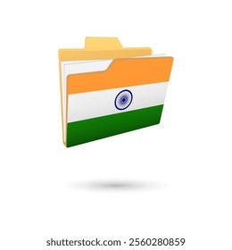 Vector illustration of India flag isolated in file folder on white background.