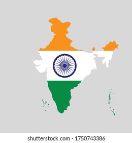 Vector illustration of India flag map. Vector map.