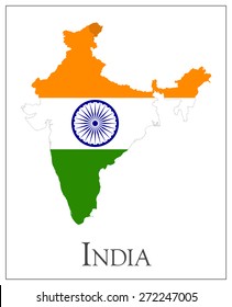 Vector Illustration Of India Flag Map.