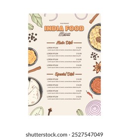 Vector illustration of India food menu flyer poster template design 