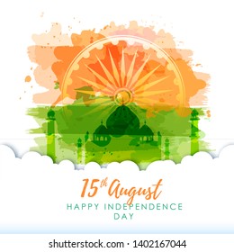 Vector illustration of India Independence day on watercolor background.