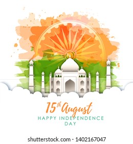 Vector illustration of India Independence day on watercolor background.