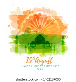 Vector illustration of India Independence day on watercolor background.
