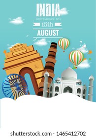 vector illustration for India Independence Day celebration. 15 August