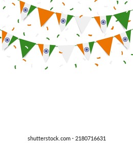 Vektorgrafik des Indischen Unabhängigkeitstags. Garland mit der Flagge Indiens auf weißem Hintergrund.
