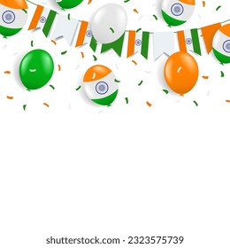 Vector Illustration of  India Independence Day. Garland with the flag and balloons.
