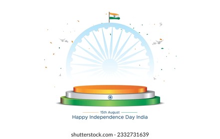 Vector illustration of  India Independence day sale banner concept. 3D Product display podium stand and Indian flag. - Shutterstock ID 2332731639