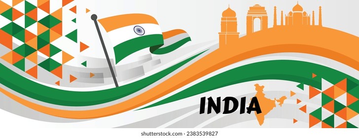 Vector Illustration of India Independence Day. Background with balloons, flags.

