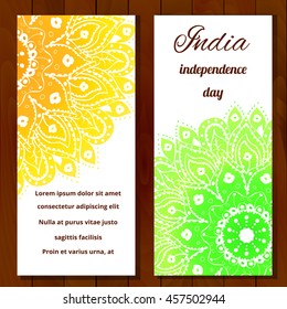 Vector illustration for the India Independence Day.India Independence Day postcard.India Independence Day mandala.India Independence Day colors.India Independence Day bckground.India Independence flag