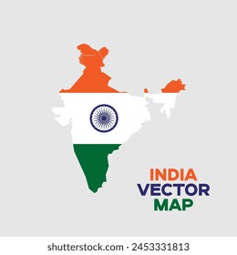 Vector Illustration of India Map including Kashmir region with flag inside. India Map. Editable EPS file.